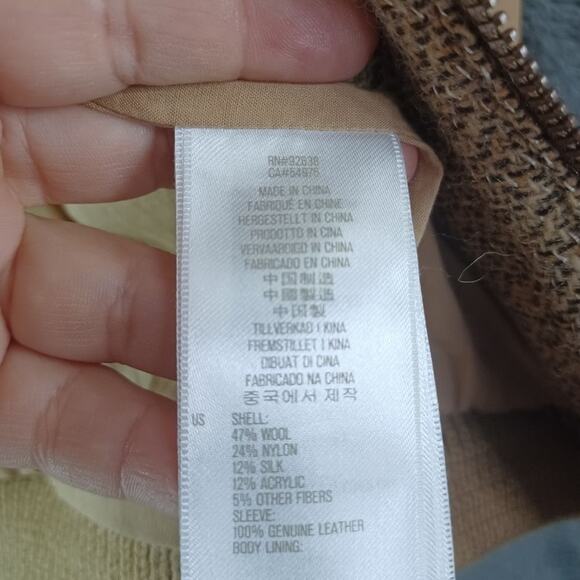 Fossil Brown Leather Wool Silk Jacket Small - Picture 6 of 8